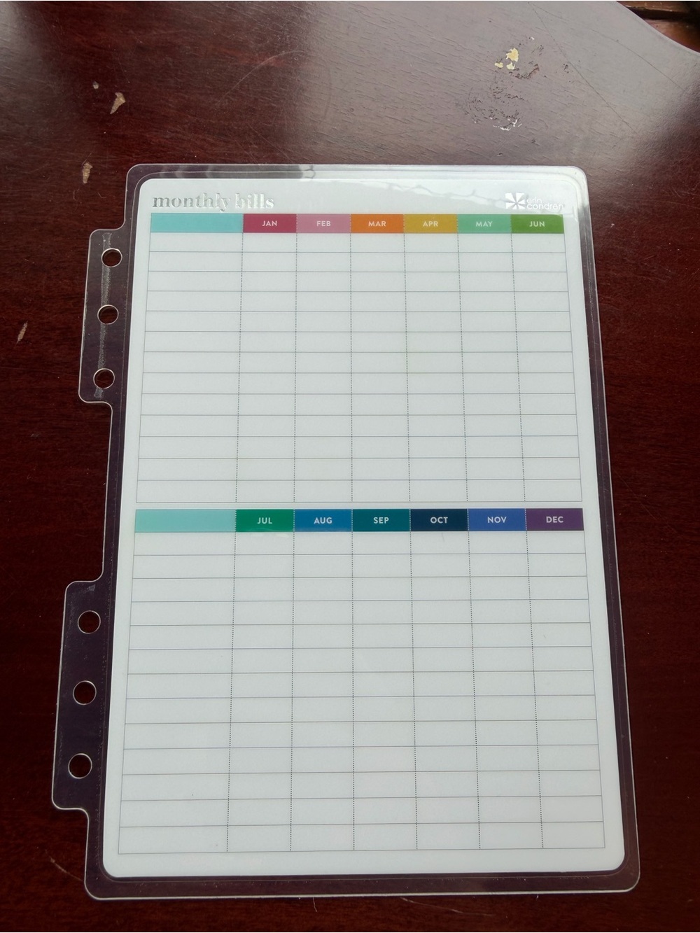 Erin Condren Monthly Bills Snap-In Dashboard